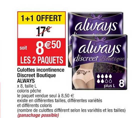 culotte incontinence discreet boutique always 1+1 offert