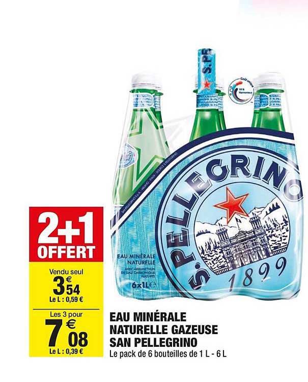 eau minérale naturelle gazeuse san pellegrino 2+1 offert