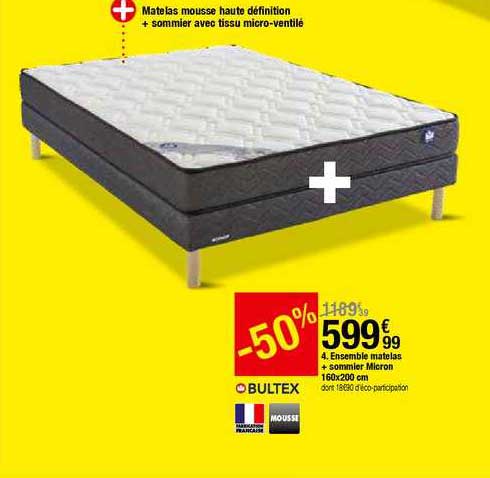 ensemble matelas + sommier micron 160x200 cm bultex
