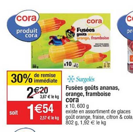 fusées goûts ananas orange framboise cora 30% de remise immédiate