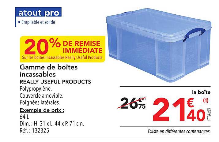 gamme de boîtes incassables really useful products 20% de remise immédiate