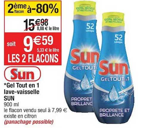 gel tout en 1 lave vaisselle sun 2ème flacon à -80%