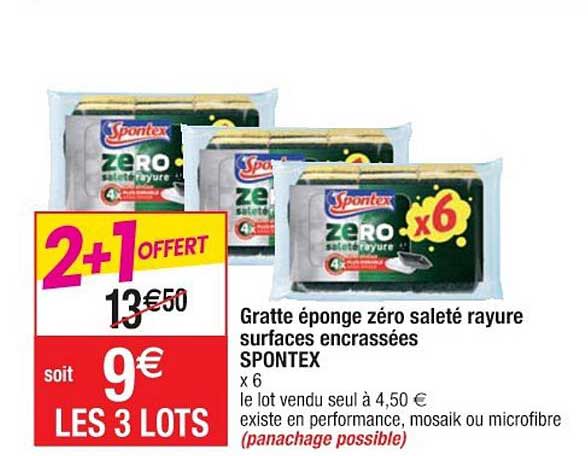 gratte éponge zéro saleté rayure surfaces encrassées spontex 2+1 offert