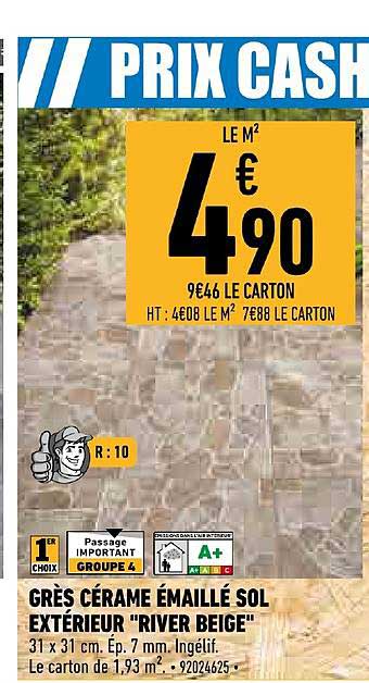 grès cérame émaillé sol extérieur river beige