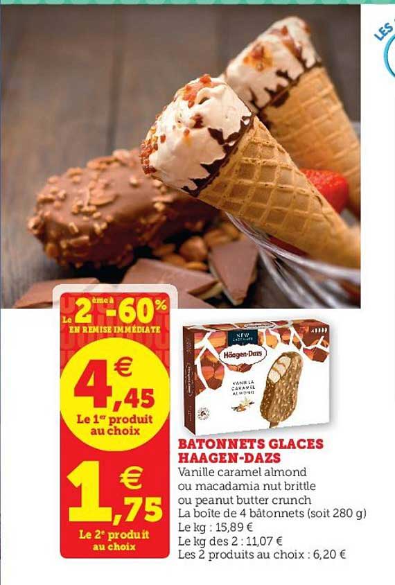 haagen dazs bâtonnets glacés le 2ème à -60% en remise immédiate