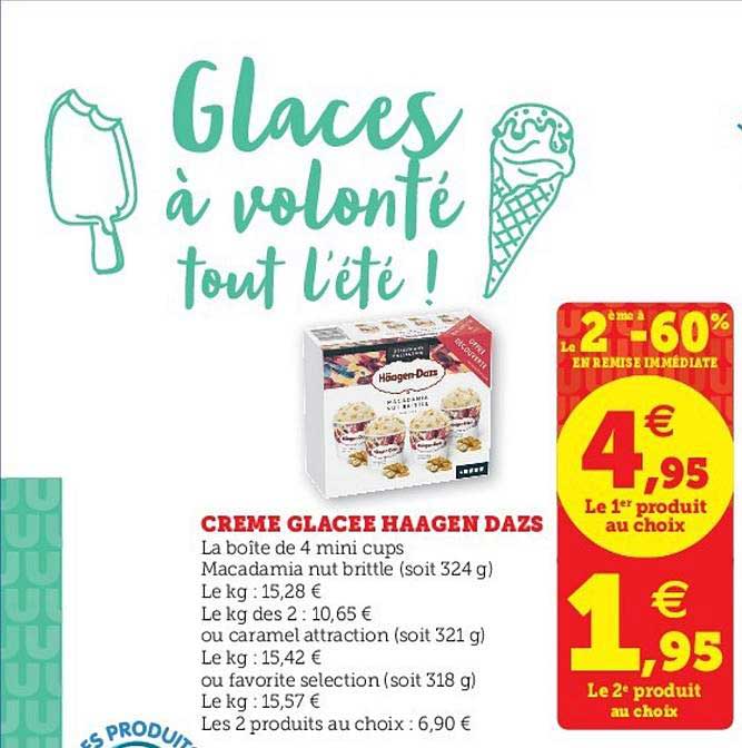 haagen dazs crème glacée le 2ème à -60% en remise immédiate