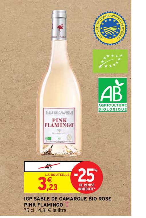 igp sable de camargue bio rosé pink flamingo -25% de remise immédiate