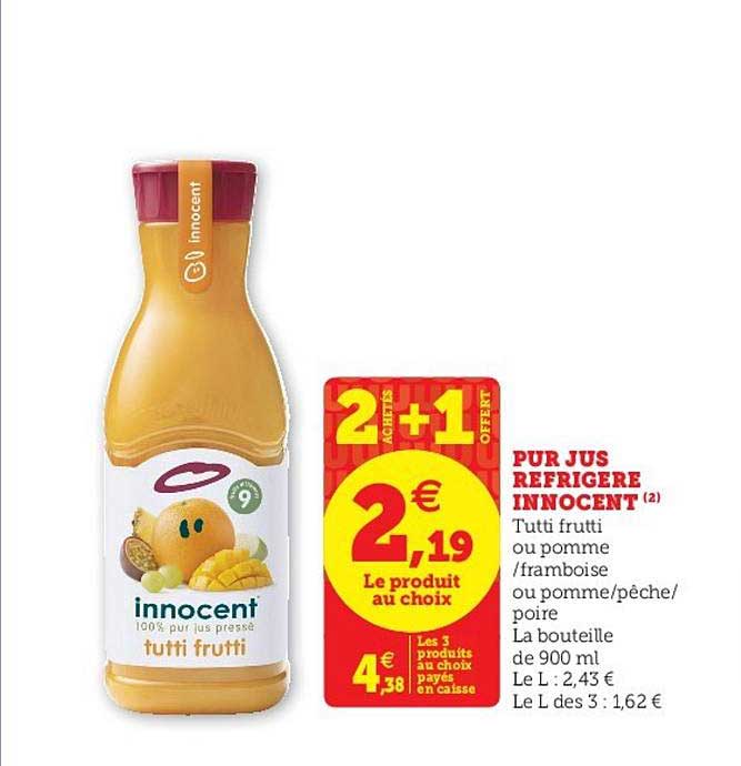 innocent tutti frutti pur jus refrigéré 2 achetés + 1 offert