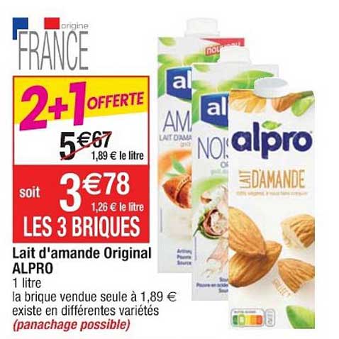 lait d'amande original alpro 2+1 offerte