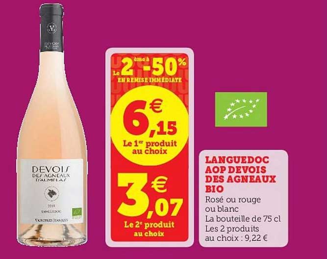 languedoc aop devois des agneaux bio le 2ème à -50% en remise immédiate