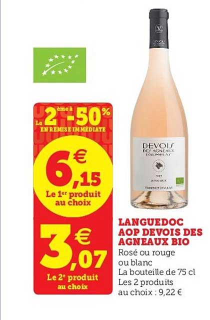 languedoc aop devois des agneaux bio le 2ème à -50% en remise immédiate