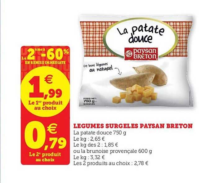 légumes surgelés paysan breton le 2ème à -60% en remise immédiat