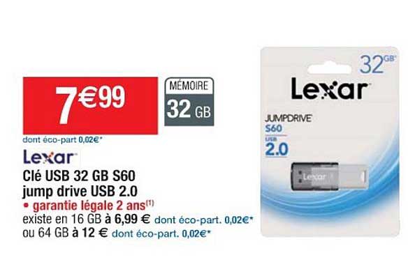 lexar clé usb 32 gb s60 jump drive usb 2.0
