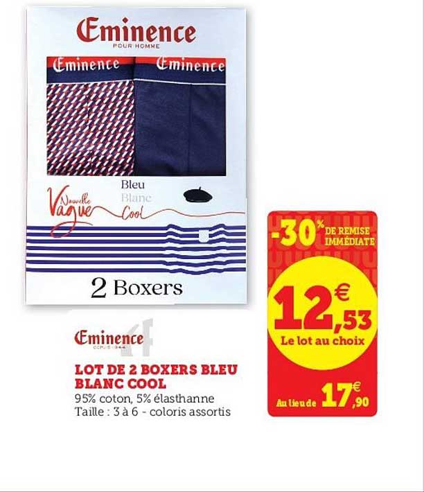 Lot De 2 Boxers Bleu Blanc Coll Eminence -30% De Remise Immédiate