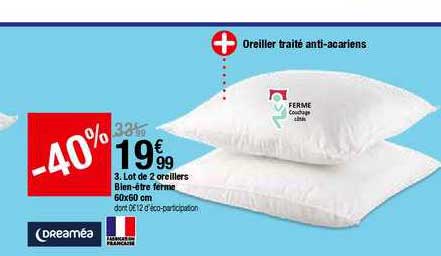 lot de 2 oreillers bien être ferme 60x60 cm dreaméa
