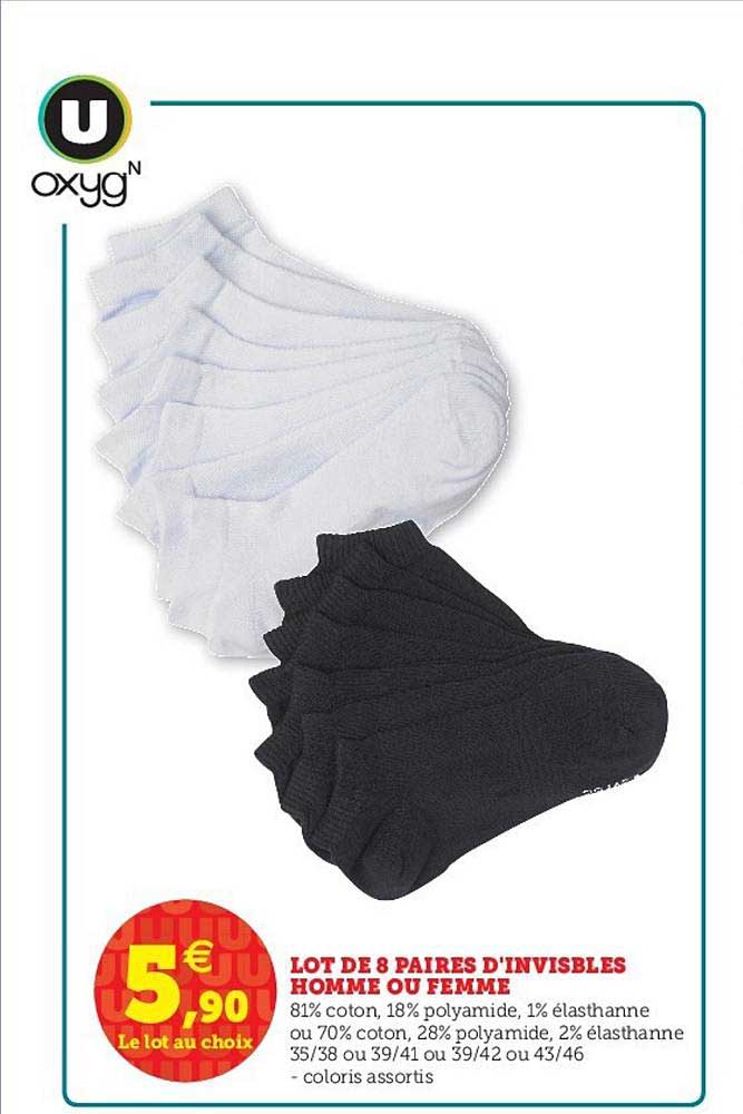 lot de 8 paires d'invisibles homme ou femme