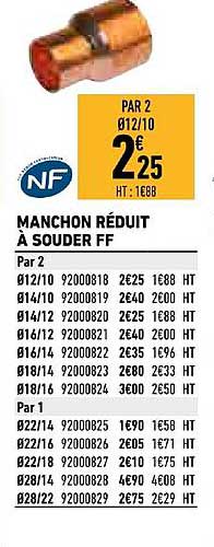 manchon réduit à souder ff nf