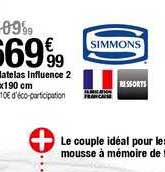 matelas influence 2 140x190 cm simmons