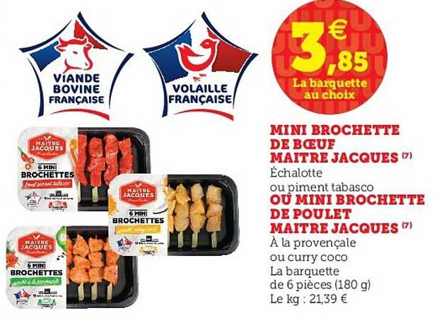 mini brochette de bœuf maître jacques ou mini brochette de poulet maître jacques
