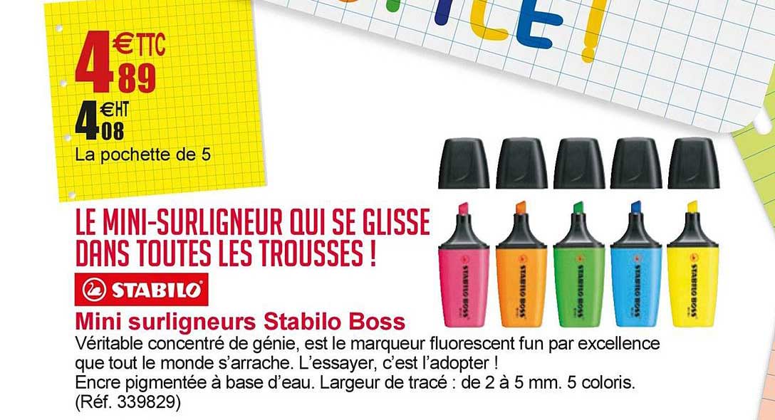 mini surligneurs stabilo boss 5 coloris stabilo