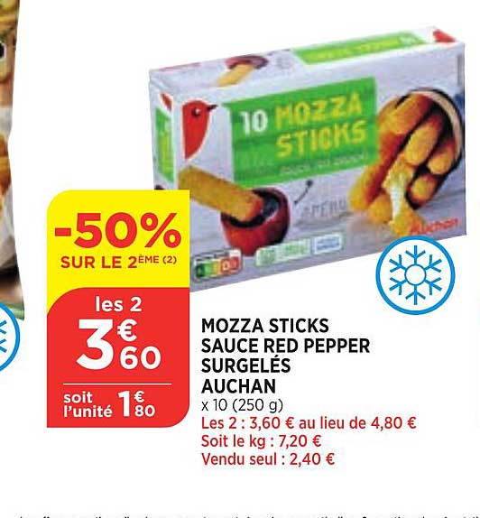 mozza sticks sauce red pepper surgelés auchan -50% sur le 2ème
