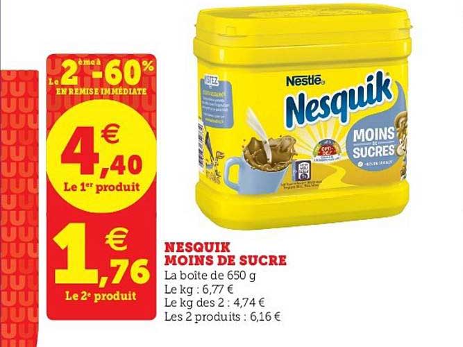 nesquik moins de sucre le 2ème à -60% en remise immédiate
