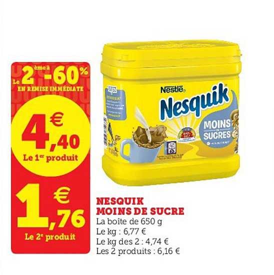 nesquik moins de sucre le 2ème à -60% en remise immédiate