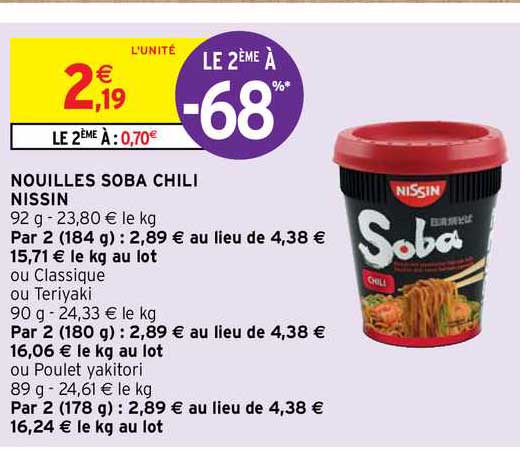 nouilles soba chili nissin le 2ème à -68%