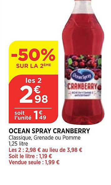 Ocean Spray Cranberry -50% Sur La 2ème