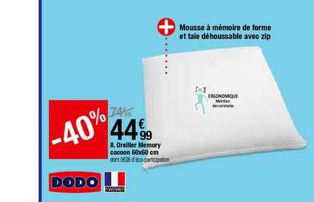 oreiller memory cocoon 60x60 cm dodo