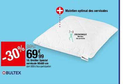 oreiller spécial cervicale 60x60 cm bultex