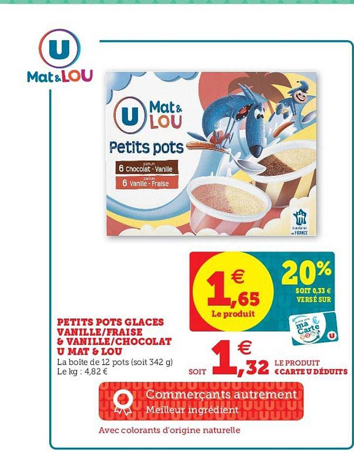 petits pots glacés vanille fraise & vanille chocolat u mat & lou