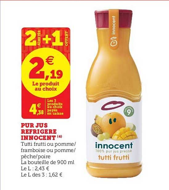 Pur Jus Réfrigéré Innocent 2 Achetés + 1 Offert
