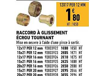 raccord à glissement écrou tournant