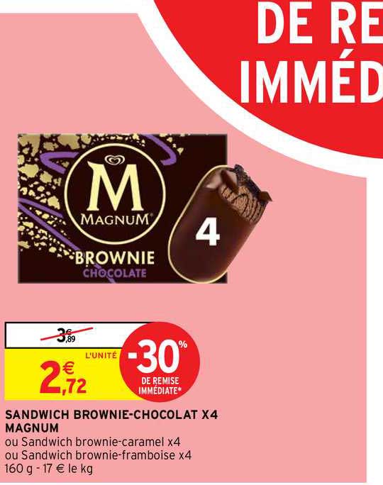 Sandwich Brownie Chocolat X 4 Magnum -30% De Remise Immédiate