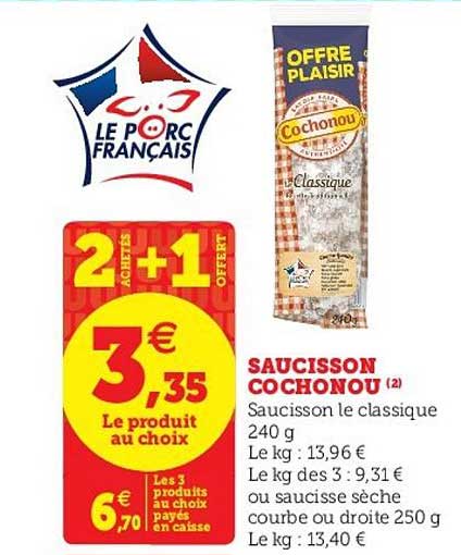 Saucisson Cochonou 2 Achetés + 1 Offert
