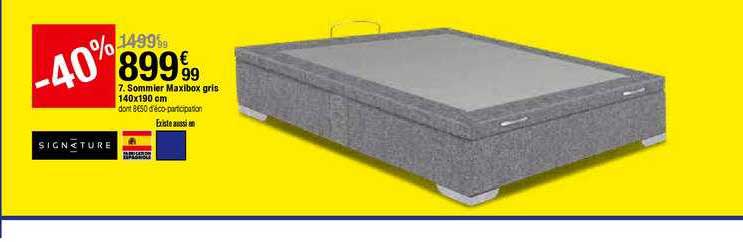 sommier maxibox gris 140x190 cm signature