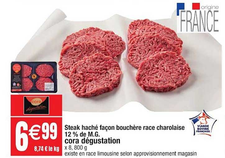 steak haché façon bouchère race charolaise 12% de m.g. cora degustation