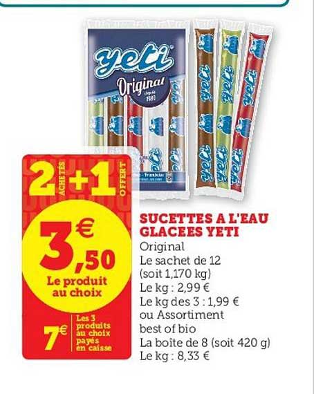 sucettes à l'eau glacées yeti 2 achetés + 1 offert