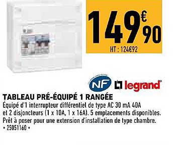 tableau pré équipé 1 rangée nf legrand