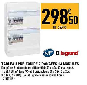 tableau pré équipé 2 rangées 13 modules nf legrand
