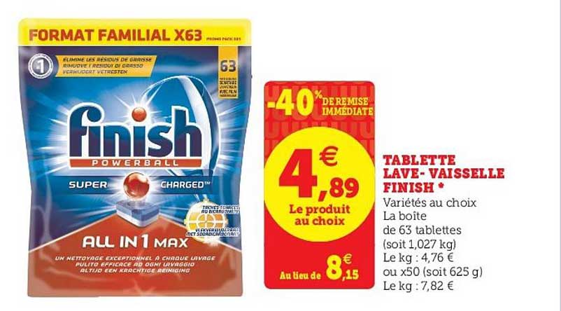tablette lave vaisselle finish -40% de remise immédiate