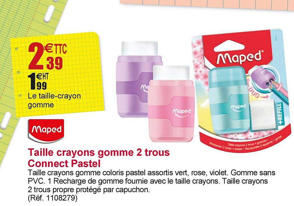 taille crayons gomme 2 trous connect pastel maped