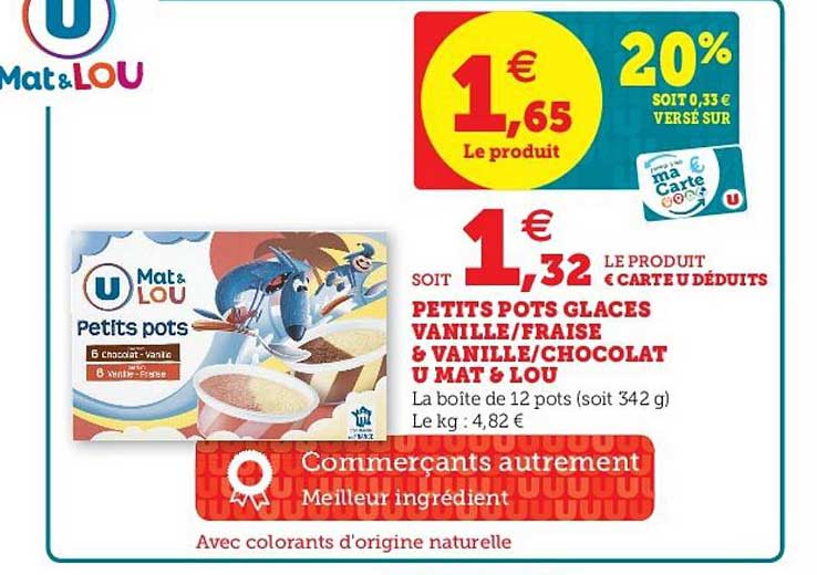 u mat&lou petits pots glacés vanille fraise&vanille chocolat
