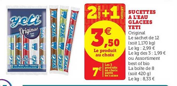 yeti sucettes à l'eau glacées 2 achetés + 1 offert