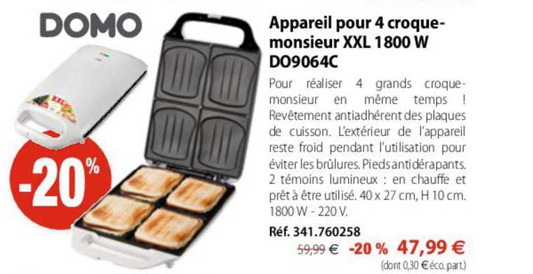 appareil pour 4 croque-monsieur xxl 1800 w do90064c