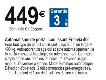 automatisme de portail coulissant freevia 400