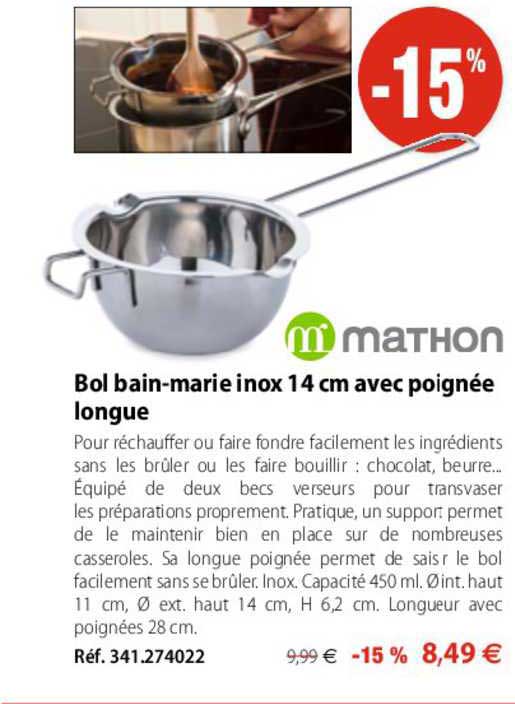 bol bain-marie inox 14 cm avec poignée longue