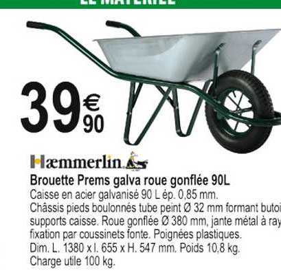 brouette prems galva roue gonflé 90l