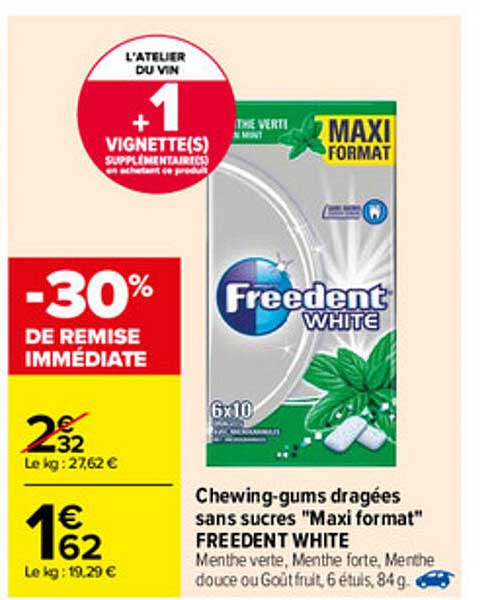 chewing-gums dragées sans sucres "maxi format" freedent white